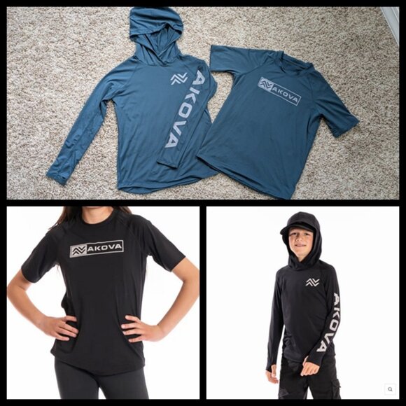 Akova Kids' LS2 Hoodie & SS2 Short Sleeve Crew – Size L (UPF 50+) - Picture 1 of 11